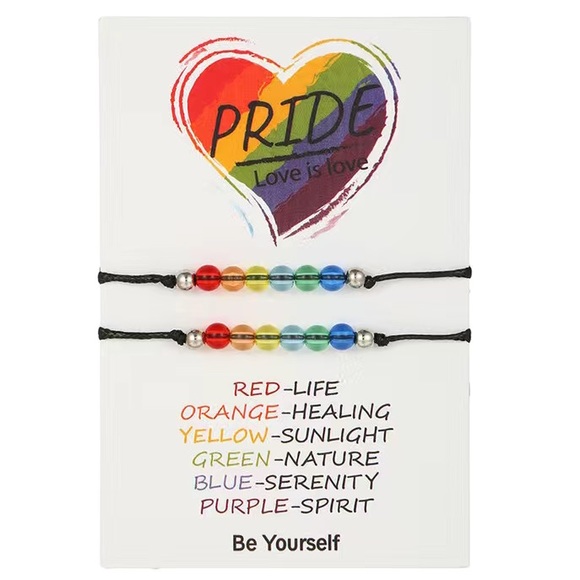 Jewelry - NEW Pride Love is Love Be Yourself Rainbow Bead Cord Bracelet Set